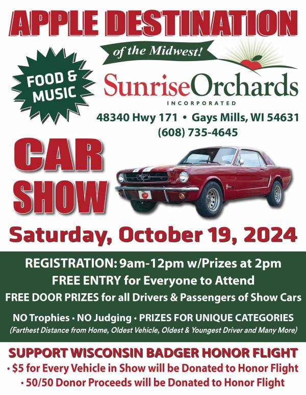 Sunrise Orchards CAR SHOW Oct. 19, 2024!