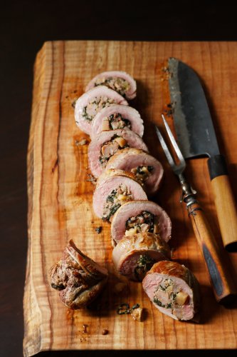 Pork Tenderloin with Sausage-Apple Stuffing and Mustard Pan Sauce