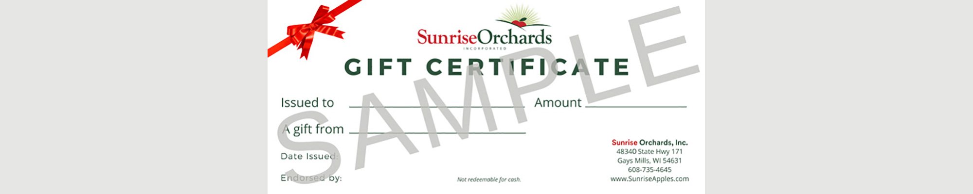 Sunrise Orchards Gift Certificates