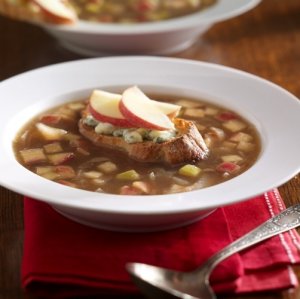 Caramelized Onion Apple Soup with Blue Cheese Croutons