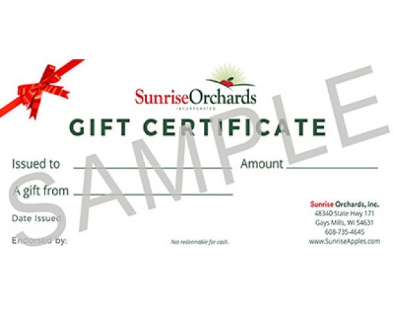 Sunrise Orchards gift certificates