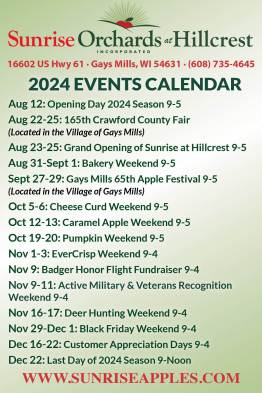 2024 Events for Sunrise Orchards at Hillcrest