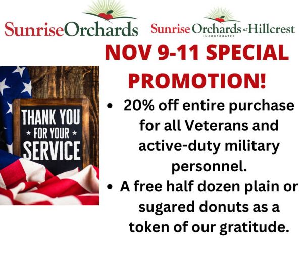 Nov 9-11, Active Military & Veterans Recognition Weekend!