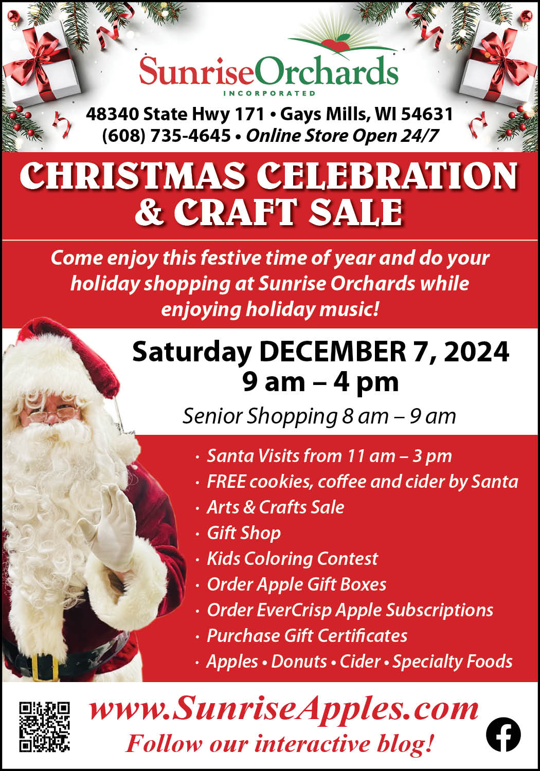 Saturday December 7th: Christmas Celebration w/Santa, Craft Show & Coloring Contest!🎄